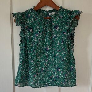C&C California Green Floral Ruffle Sleeve Blouse